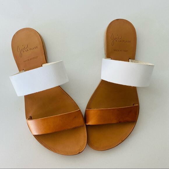 JOIE Sable Leather Two Band Sandals Beige Tan Neutral White Shoes Flats Slide 36 - Picture 3 of 7